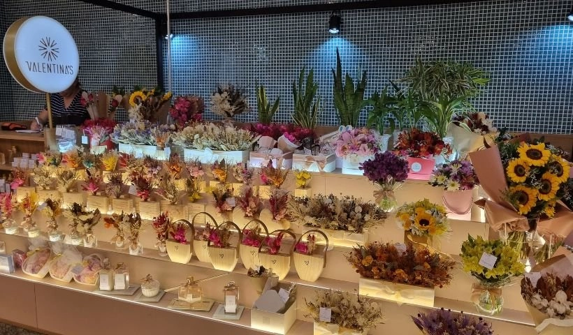 Red flowers in a greenhouse, serving as a banner image for the flower shop.